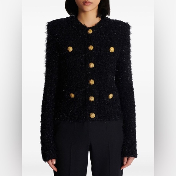 BALMAIN GOLD-BUTTON TWEED LUREX JACKET FOR WOMEN Size FR 42 - Picture 13 of 15